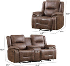 EBELLO Faux Leather Manual Recliner Sofa Set, 2 Seat Reclining Chair and a - Image 2