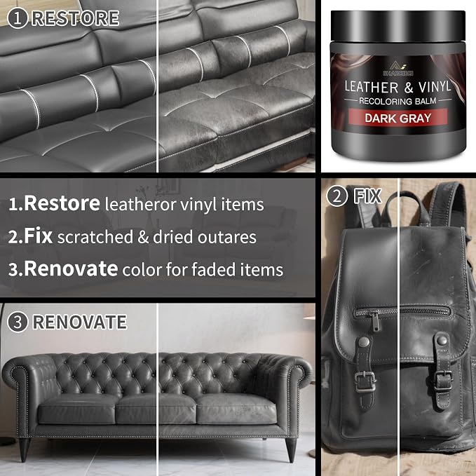 Leather Recoloring Balm and Scratch Repair Kit, Dark Gray Leather Restorer - Image 3