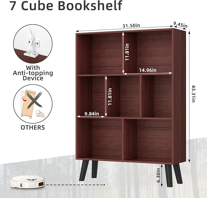 YAHARBO Walnut Bookshelf, 3 Tier Book Shelf - Image 3