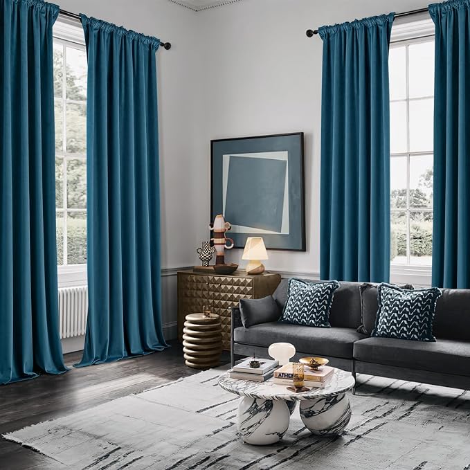 MIULEE Velvet Curtains 50W x 90L 2 Panels Peacock Blue Blackout Curtains | - Image 5