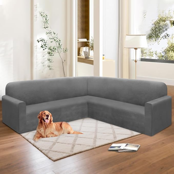 HDCAXKJ Corner Sectional Couch Covers Velvet Stretch L Shape Sofa Cover Soft - Image 6