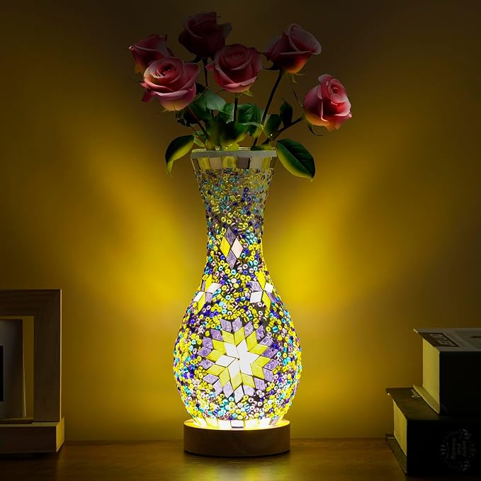 Stylish Turkish Mosaic Table Lamp Glass Vase Light by JAITAIK
