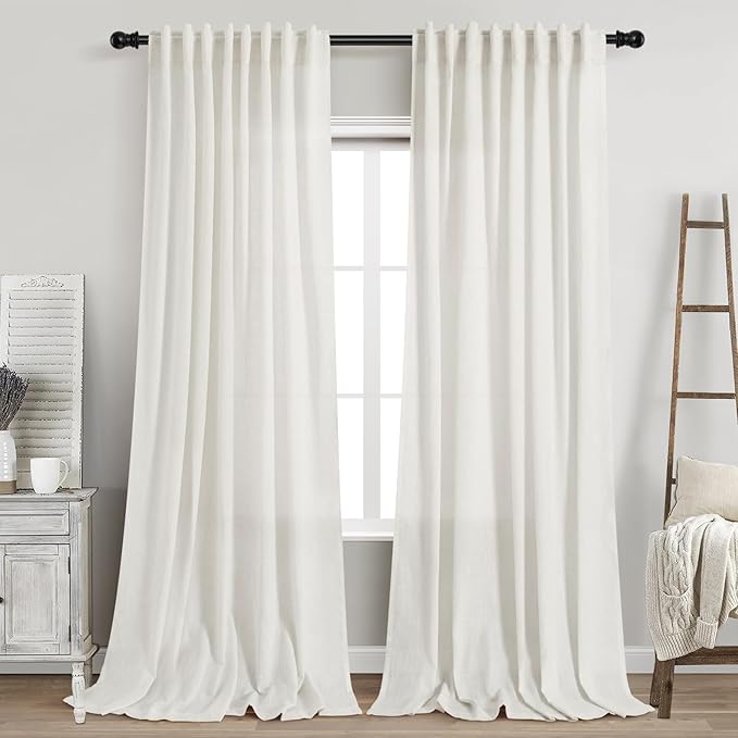 Beige White 102 Inch Linen Curtains by Nanspring