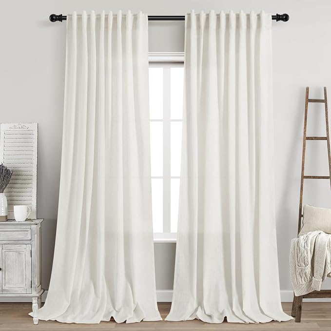 Beige White Linen Curtains 96 Inches Long by Nanspring