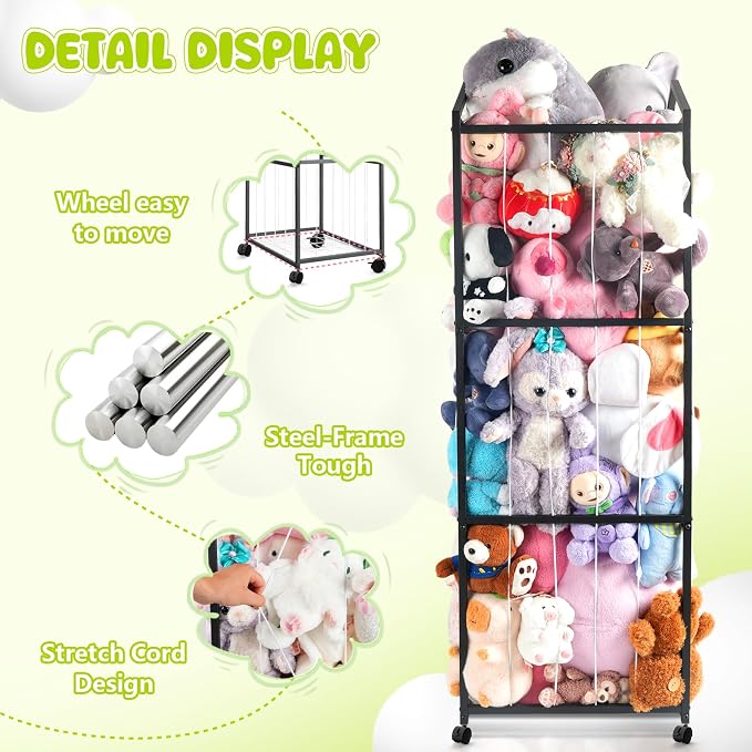NomNest Stuffed Animal Storage Zoo, Large Metal Plushies Organizer, Heavy Duty - Image 3