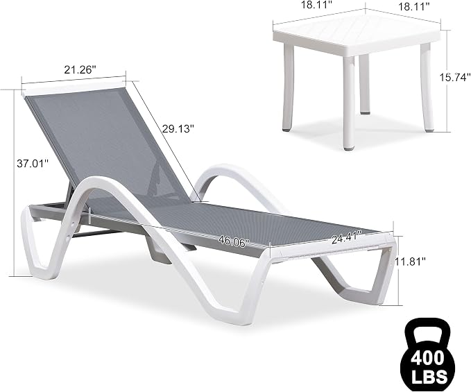 PURPLE LEAF Patio Chaise Lounge Chair Set Outside Aluminum Plastic Stackable - Image 3