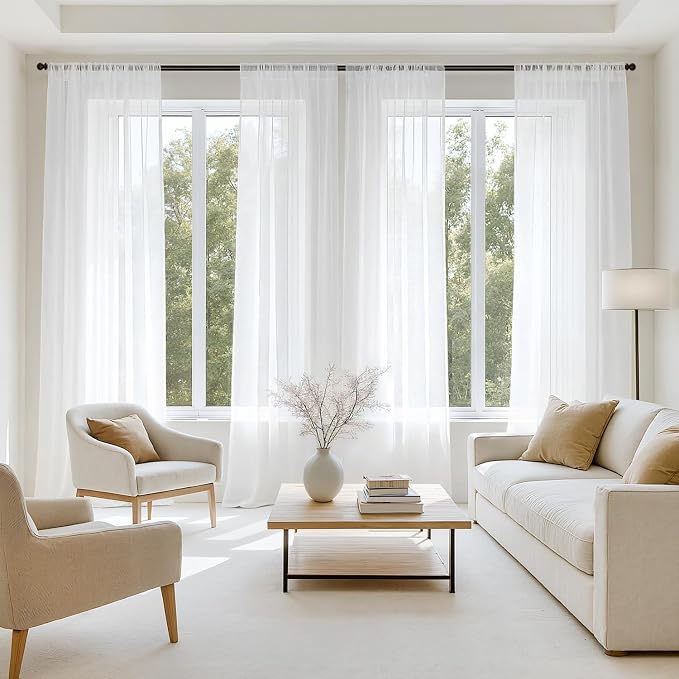 MIULEE 4 Panels White Extra Wide Sheer Curtains 59 x 90 Inches | Light Filtering by MIULEE