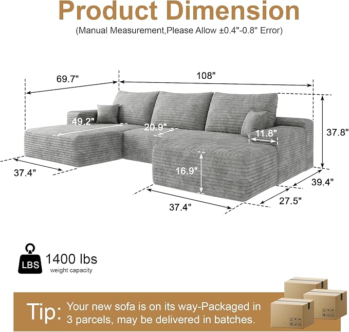 AUGOP 108" Sectional Couches for Living Room Modern Modular Sofa - Image 2