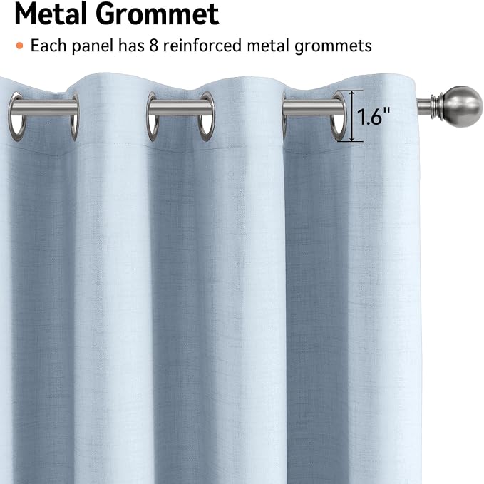 100% Blackout Linen Textured Curtains 84 Inch Long, Chambray Blue | 100% - Image 6