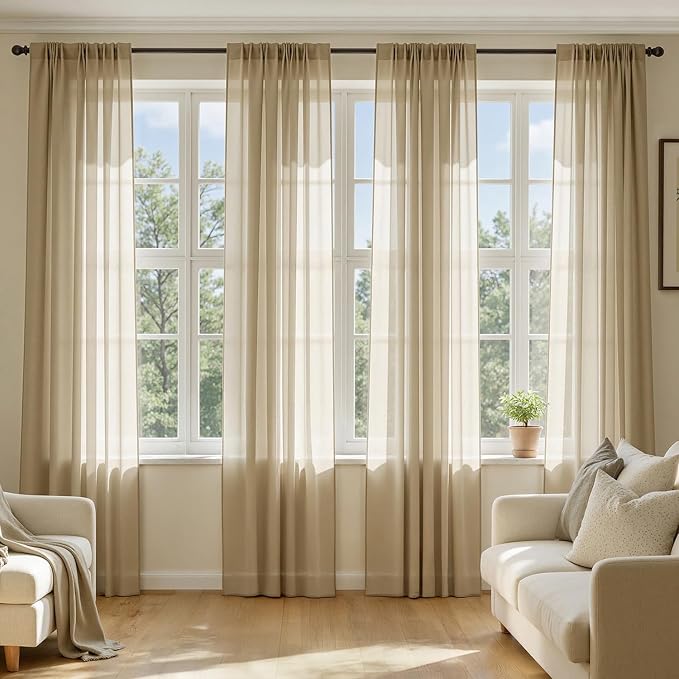 MIULEE Beige Sheer Curtains 63 Inches Long 4 Panels 42 x 63 Inches | Light by MIULEE