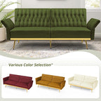 70” Velvet Futon Sofa Bed w/Adjustable Armrests & 2 Pillows, Convertible Futon - Image 7