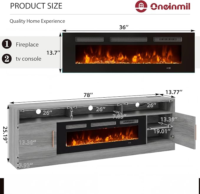 oneinmil 78" Fireplace TV Stand - Image 2