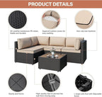 JAMFLY 5-Piece Patio Furniture Set, All-Weather Wicker Outdoor Sectional Sofa - Image 5