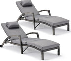 HOMREST Chaise Lounge Chairs Set of 2, PE Rattan Wicker Patio Lounge Chair - Image 3