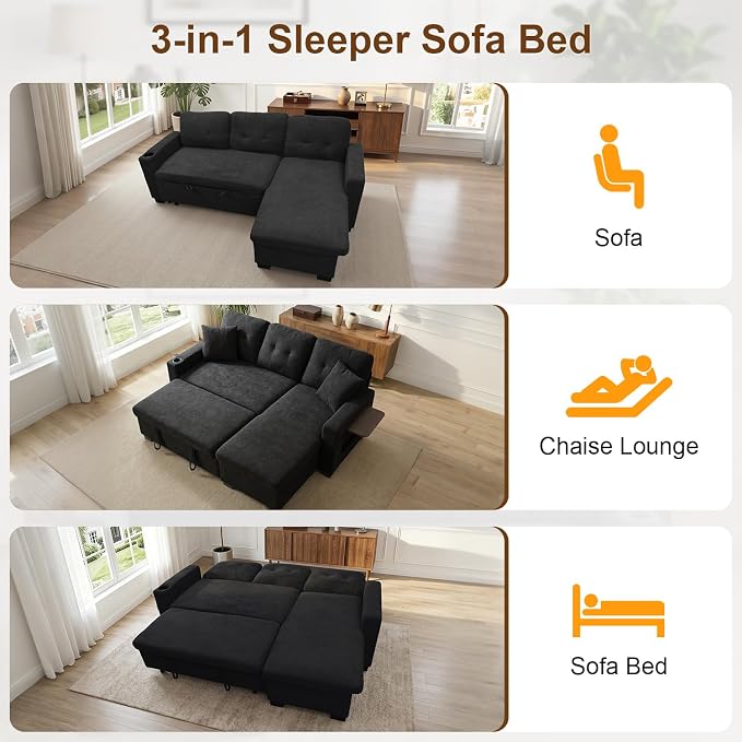 KCGKCG 82" L Shaped Sleeper Sofa Bed, Pull Out Sectional Couch - Image 6