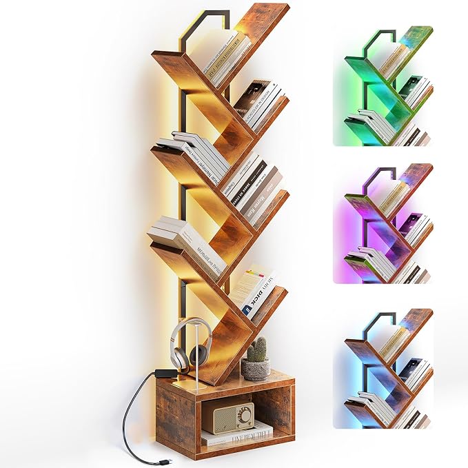 Casaottima Tree Bookshelf with LED Lights, 6-Tier Narrow Bookcase by Casaottima