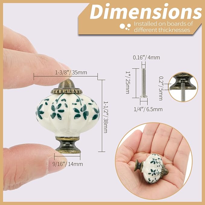 Ivory & Green Pumpkin Knobs 12 Pack Ceramic Cabinet Knobs Vintage Drawer Pulls - Image 4
