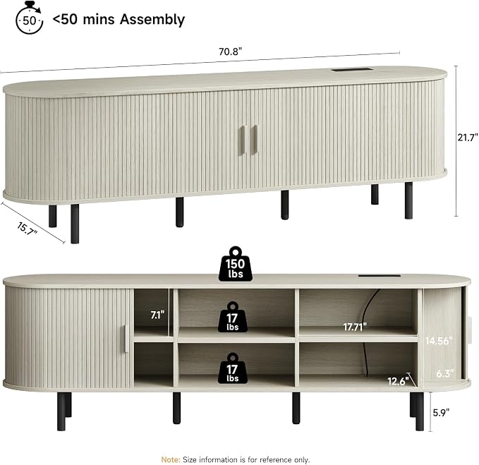 ONBRILL 70.8" TV Stand with Power Outlet - Image 2