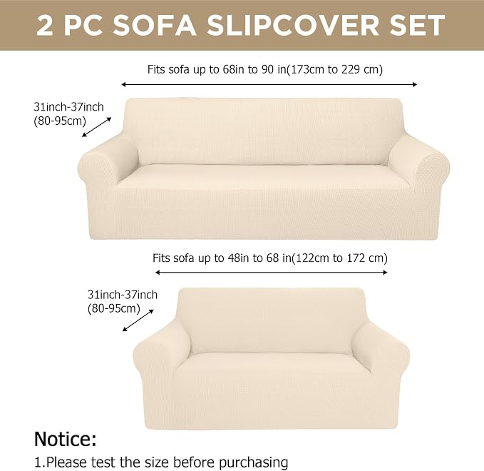 Peryiter 2 Pcs Sofa Covers Couch and Loveseat Covers Set Stretch Sofa Slipcover - Image 2