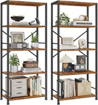 Furologee 5 Tier Book Shelf Set of 2, Tall Wide Bookshelf, Industrial Open by Furologee