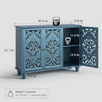 JOINICE Accent Cabinet with 3 Carved Doors, Distressed Blue Sideboard Buffet - Image 2