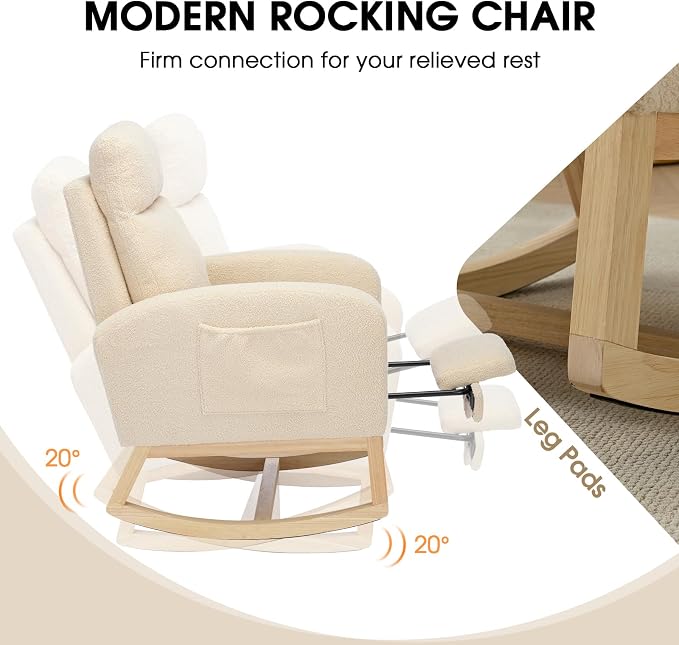 NIOIIKIT Modern Nursery Rocking Chair, Teddy Upholstered Rocking Chair - Image 5