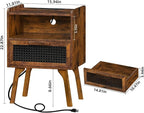 Lerliuo Rattan Nightstand with Charging Station, Side Table with Drawer Open - Image 3
