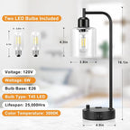 Industrial Table Lamps for Bedrooms Set of 2 - Image 2