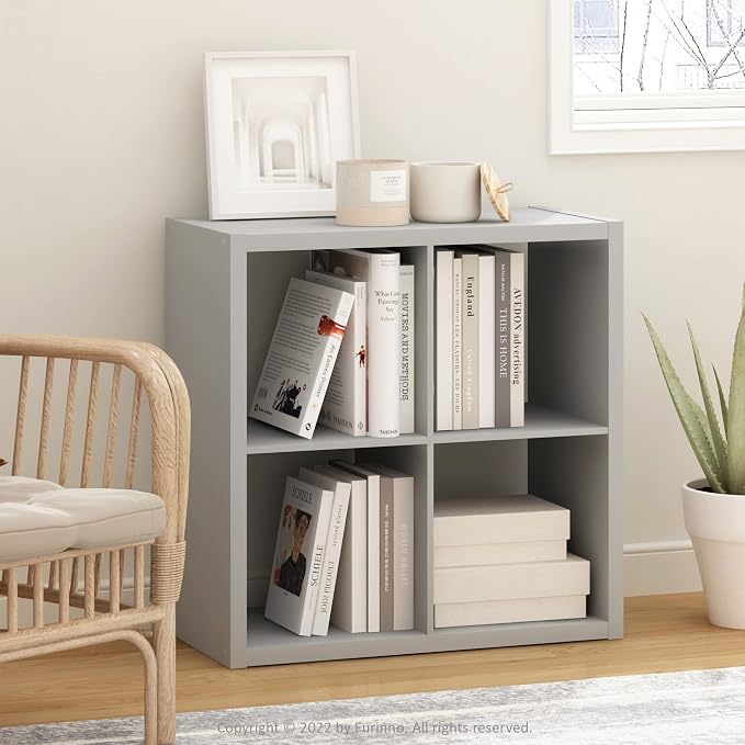 Furinno Cubicle Open Back Decorative Cube Storage Organizer, Light Grey - Image 2