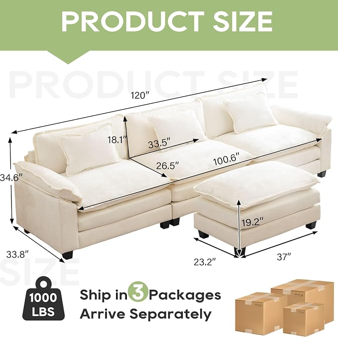 Oprisen 120" Modular Sectional Sofa, Comfy Cloud Couch Sectional Sofa - Image 2