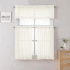 Ivory Sheer Curtains Tiers 36 Inch Length Set of 2, Voile Kitchen Curtains - Image 8