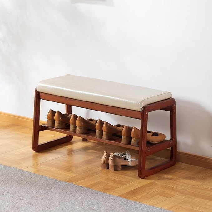 SOBIBO Solid Wood Shoe Bench, 2-Tier Wooden Entryway Bench, Modern Shoe Rack by SOBIBO