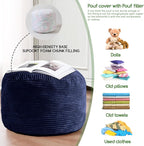 HIGOGOGO Round Stuffed Pouf Ottoman, Corduroy Poufs - Image 5