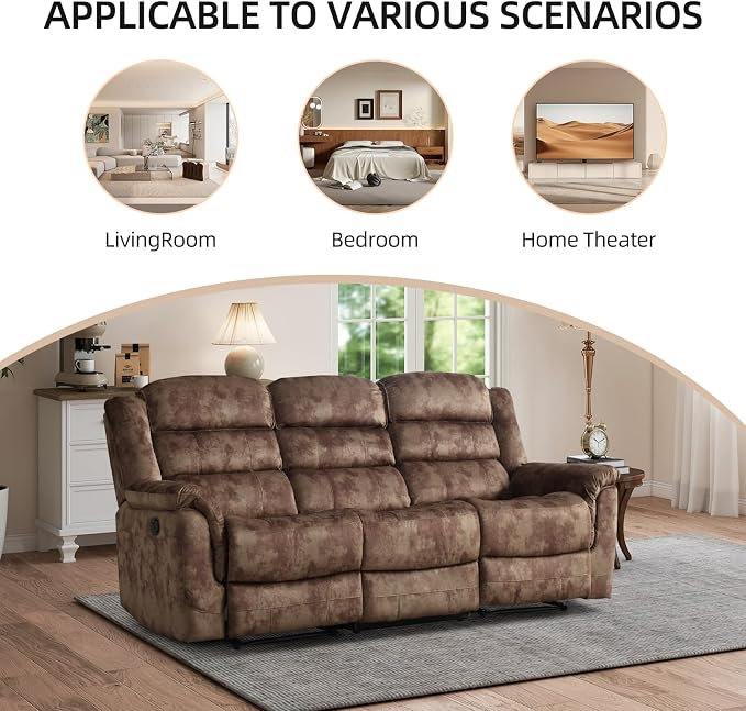 EBELLO 3 Pieces Reclining Living Room Set, Soft Fabric Manual Recliner Sofa - Image 6