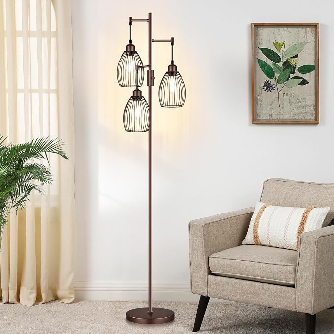Torondo Dimmable Farmhouse Industrial Floor Lamp, Matte Brown Tree Standing - Image 7