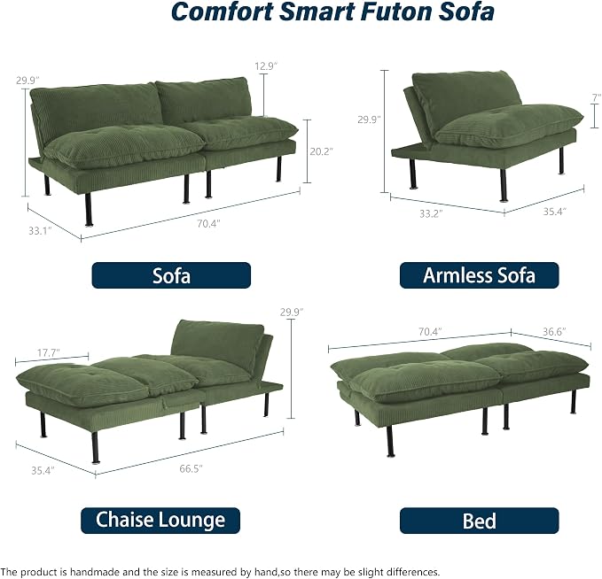 Ribilake 70" Futon Sofa Bed, 4 in 1 Multi-Function Couch Sleeper - Image 3