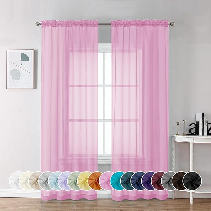 Chyhomenyc Pink Sheer Curtains 72 Inch Length 2 Panels, Light Filtering Soft by Chyhomenyc