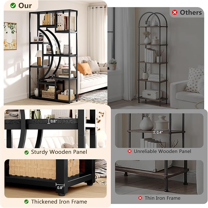 LGHM Bookshelf Set of 2 with Metal Frame, 5 Tier Geometric Bookcase, Adjustable - Image 9
