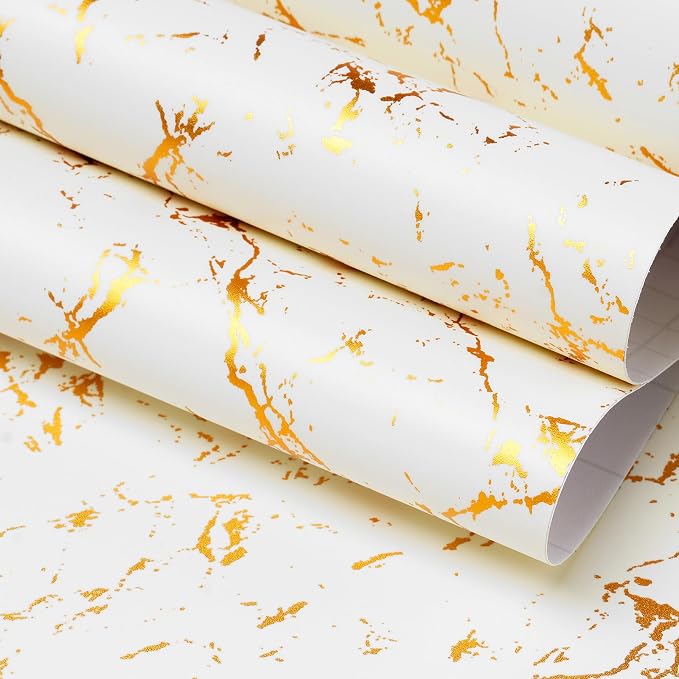 FunStick 24"x200" Off White and Gold Marble Peel and Stick Wallpaper Self by FunStick