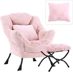Lazy Chair with Ottoman, Large Pink Accent Chair with Ottoman and FA Throw by HomeEastllyHome