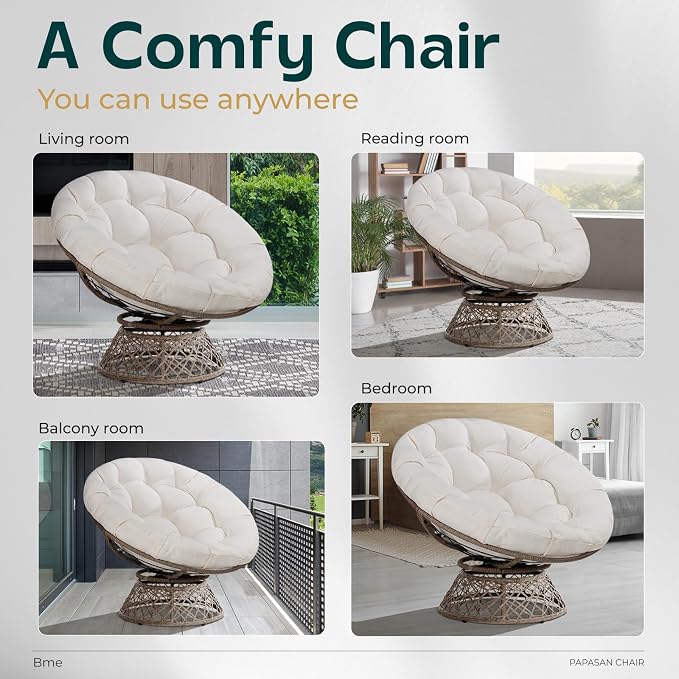 Bme 40" Ergonomic Wicker Papasan Chair - Image 5
