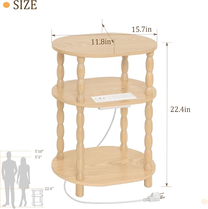 MaxSmeo End Table with Charging Station, Small Oval Side Table - Image 3