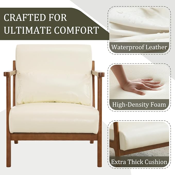 Modern Accent Chair and Ottoman Set, Mid-Century Faux Leather Upholstered - Image 4