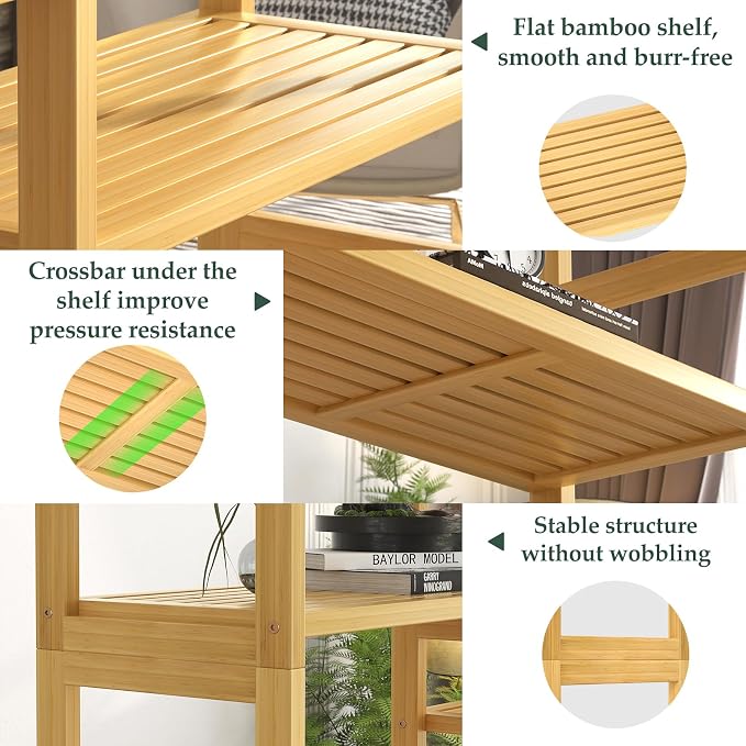 Homykic Double Wide Bamboo Bookshelf, 6-Tier Large Open Bookcase - Image 6