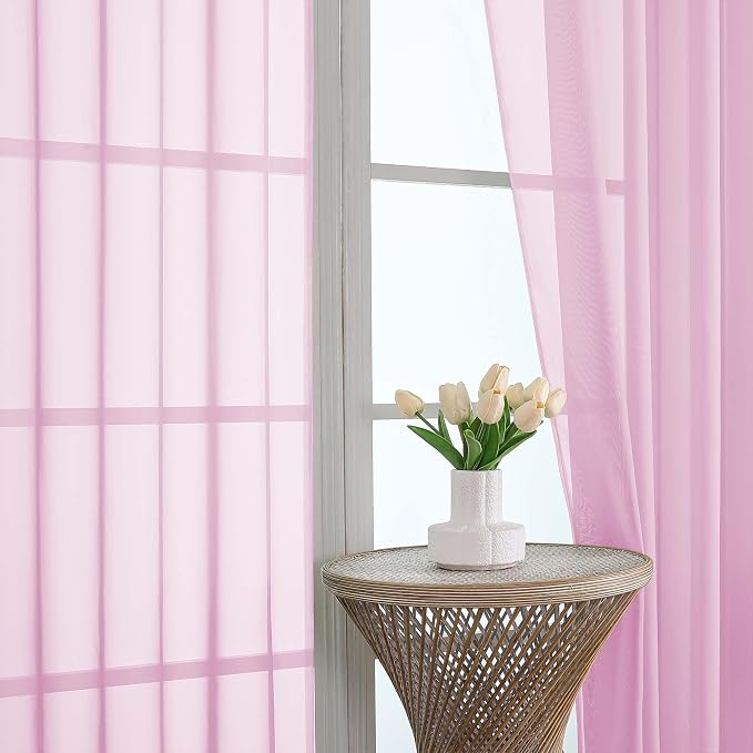 Light Pink Sheer Curtains 63 Inches Long 2 Panels Set, Light Filtering Sheer - Image 3