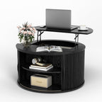 JOINICE 31.5" Black Round Lift Top Coffee Table, Modern Fluted Drum Center Table - Image 8