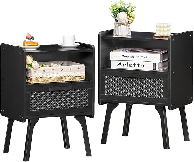 Lerliuo Rattan Nightstands Set of 2, Boho Side Table by Lerliuo