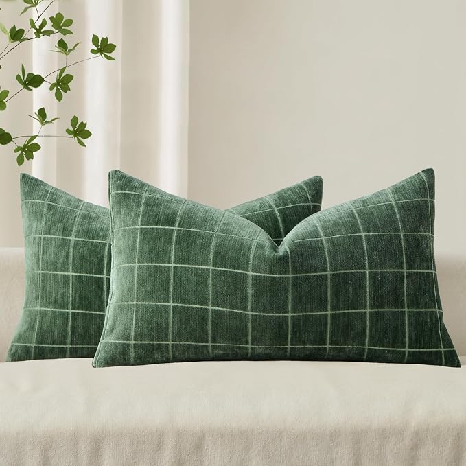 MIULEE Decorative Chenille Check Lumbar Throw Pillow Covers Vintage Plaid Couch by MIULEE