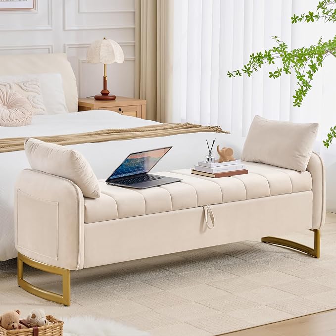 66" Storage Bench for Bedroom End of Bed, King Size Bed Bench - Image 9