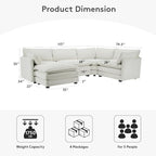 ROWHY 113'' Sectional Cloud Couch, 5 Seater Modular Corner L Shape Sofa Big - Image 2